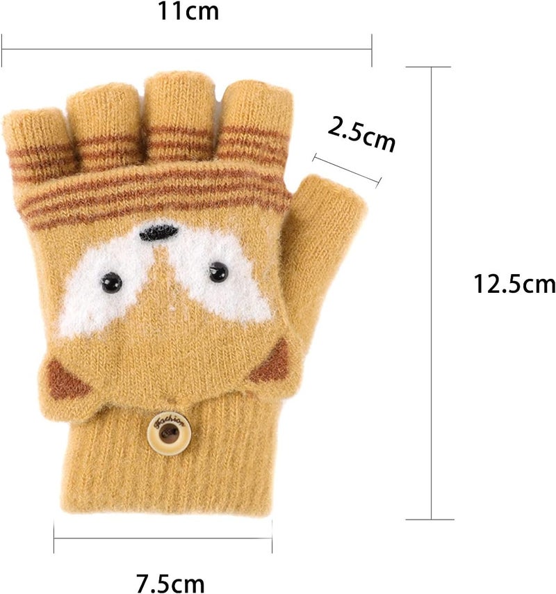 NICEYST Kids Convertible Flip Top Gloves Children Winter Warm Knitted Fingerless Mittens for Boys Girls 6-10 Years Old - Image 3